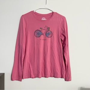 Life is Good “Go Places” Classic Fit Tee Pink with Bike Long Sleeves See Note L